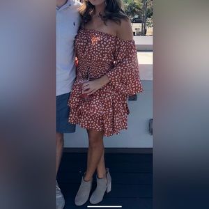 Rust Off the Shoulder Long Sleeve Dress